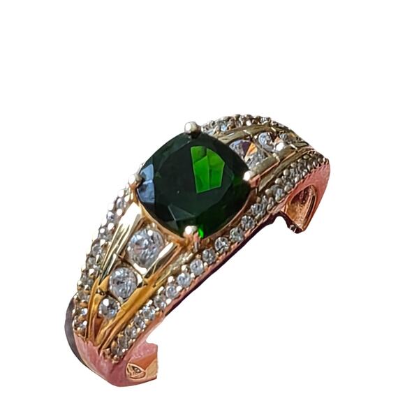 10k Yellow Gold Ring 1.42ct Square Cushion Chrome Diopside W/.57 Zircon Size 8 - Picture 2 of 12